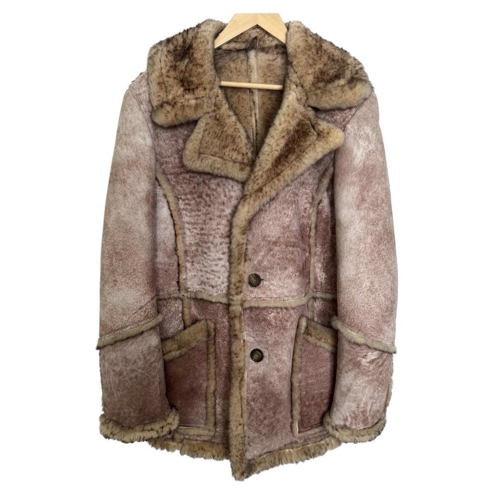 VTG 70'S Genuine Shearling Sheepskin Rancher Leather Coat Mens Size 40